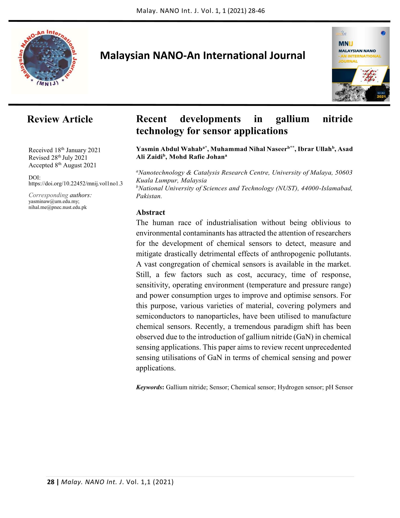 Recent developments in gallium nitride technology for sensor applications 